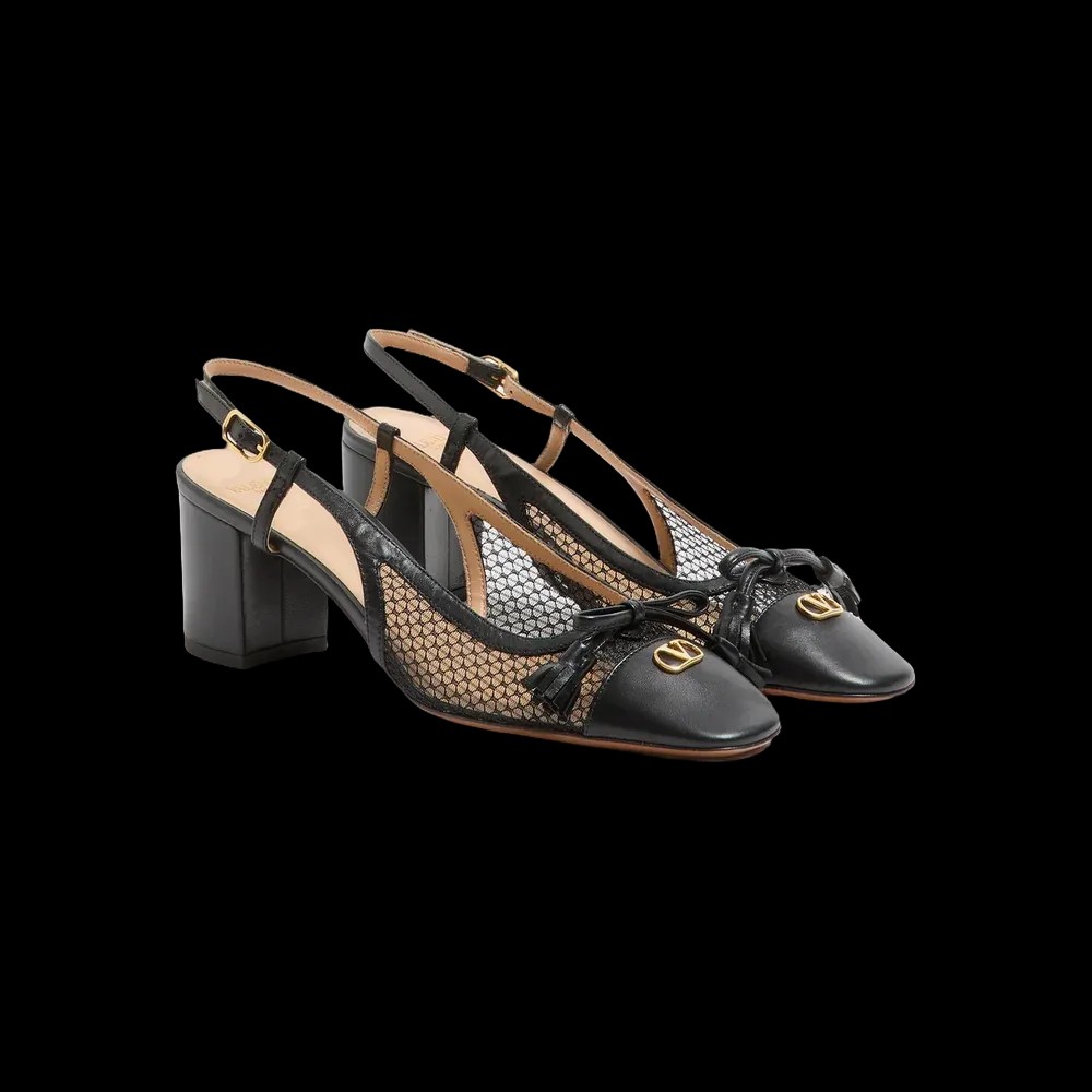 Valentino Valet Du Roi Slingback Pump In Mesh And Kidskin 60mm Black - HypeFly India View 3