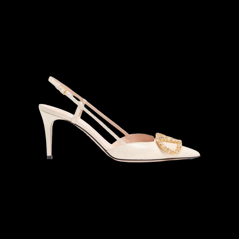 Valentino VLogo Signature Slingback Calfskin Pump With Jewel Logo 80mm Ivory - HypeFly India View 1