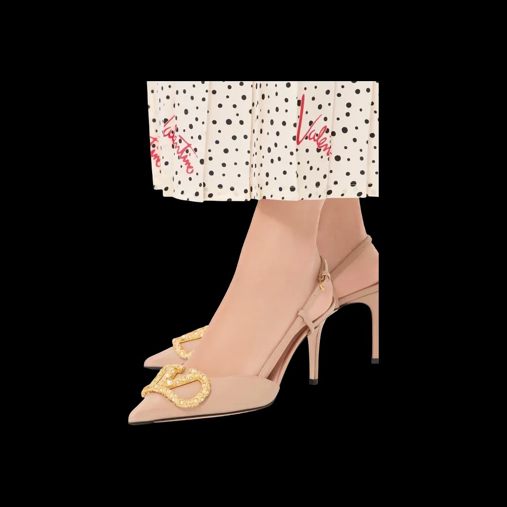 Valentino VLogo Signature Slingback Calfskin Pump With Jewel Logo 80mm Rose Cannelle - HypeFly India View 4