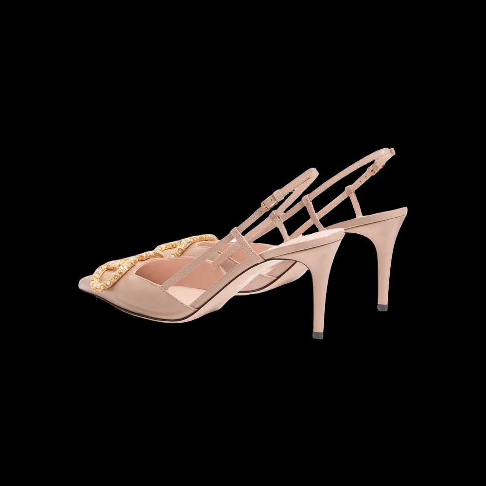 Valentino VLogo Signature Slingback Calfskin Pump With Jewel Logo 80mm Rose Cannelle - HypeFly India View 5
