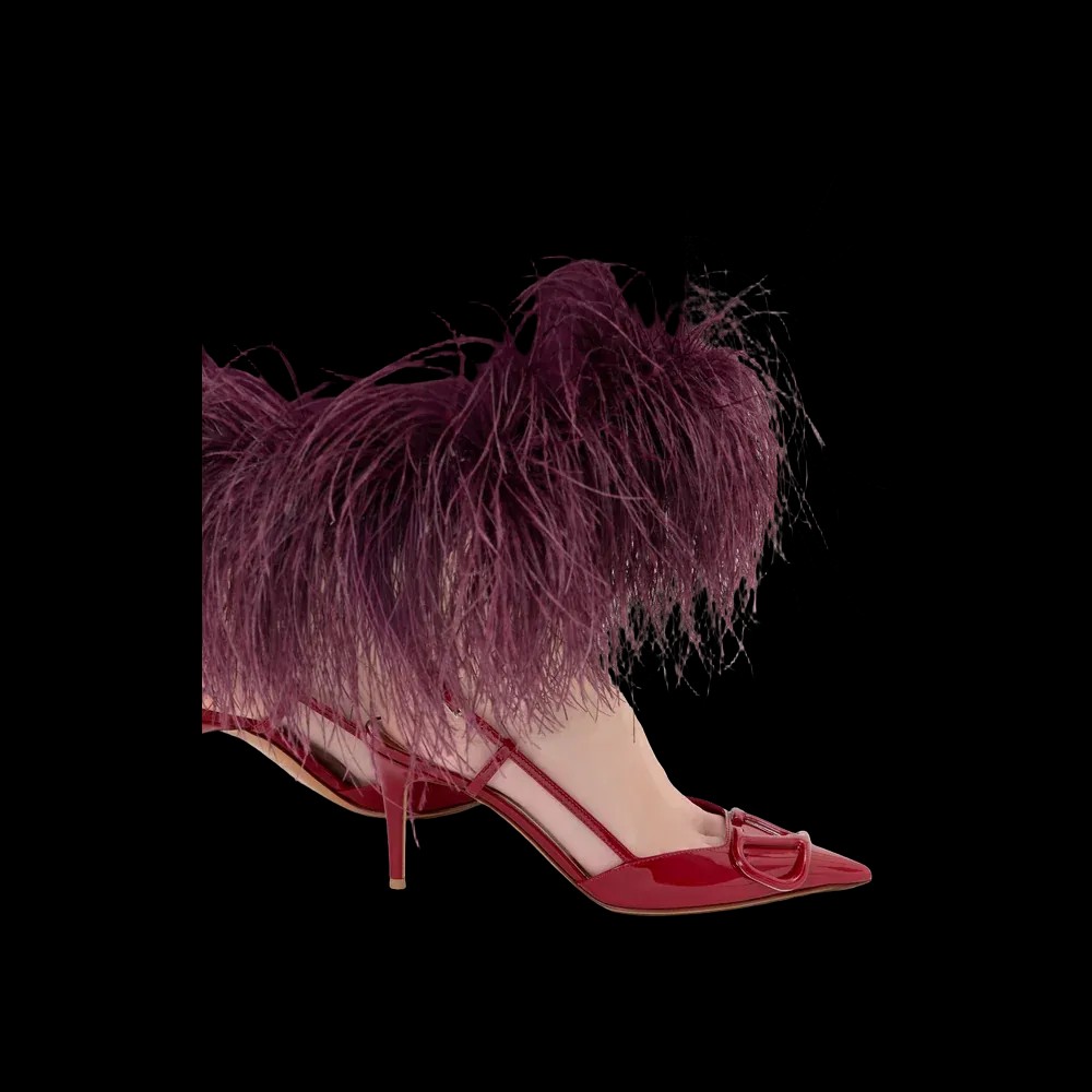 Valentino VLogo Signature Patent Leather Slingback Pump 80mm Dark Red - HypeFly India View 4