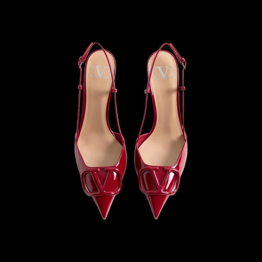 Valentino VLogo Signature Patent Leather Slingback Pump 80mm Dark Red - HypeFly India View 2