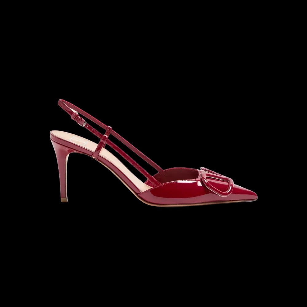 Valentino VLogo Signature Patent Leather Slingback Pump 80mm Dark Red - HypeFly India View 1