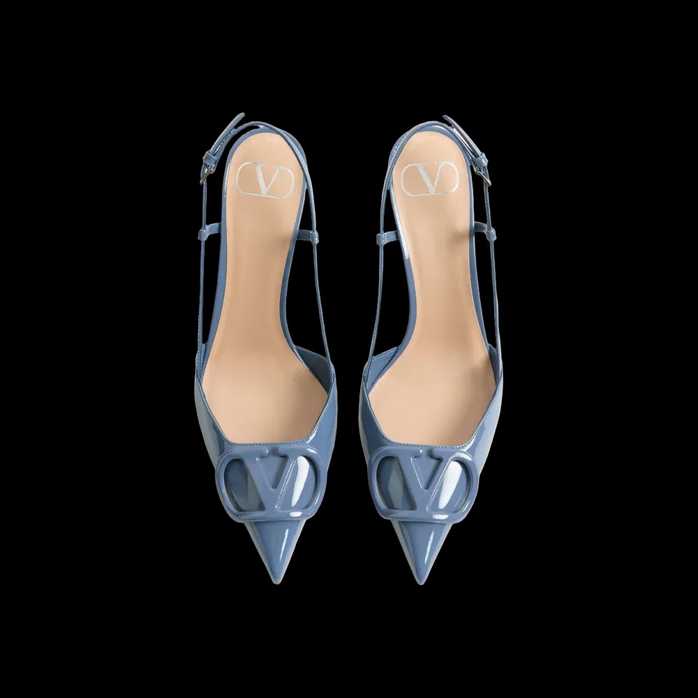 Valentino VLogo Signature Patent Leather Slingback Pump 80mm Azure - HypeFly India View 2