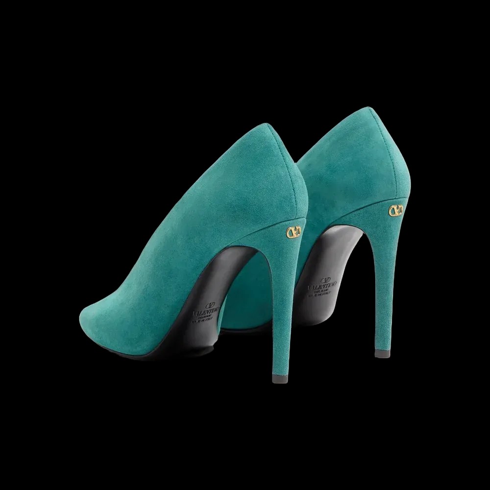 Valentino Open Toe Révélé Suede Pumps 105mm Aquamarine - HypeFly India View 5