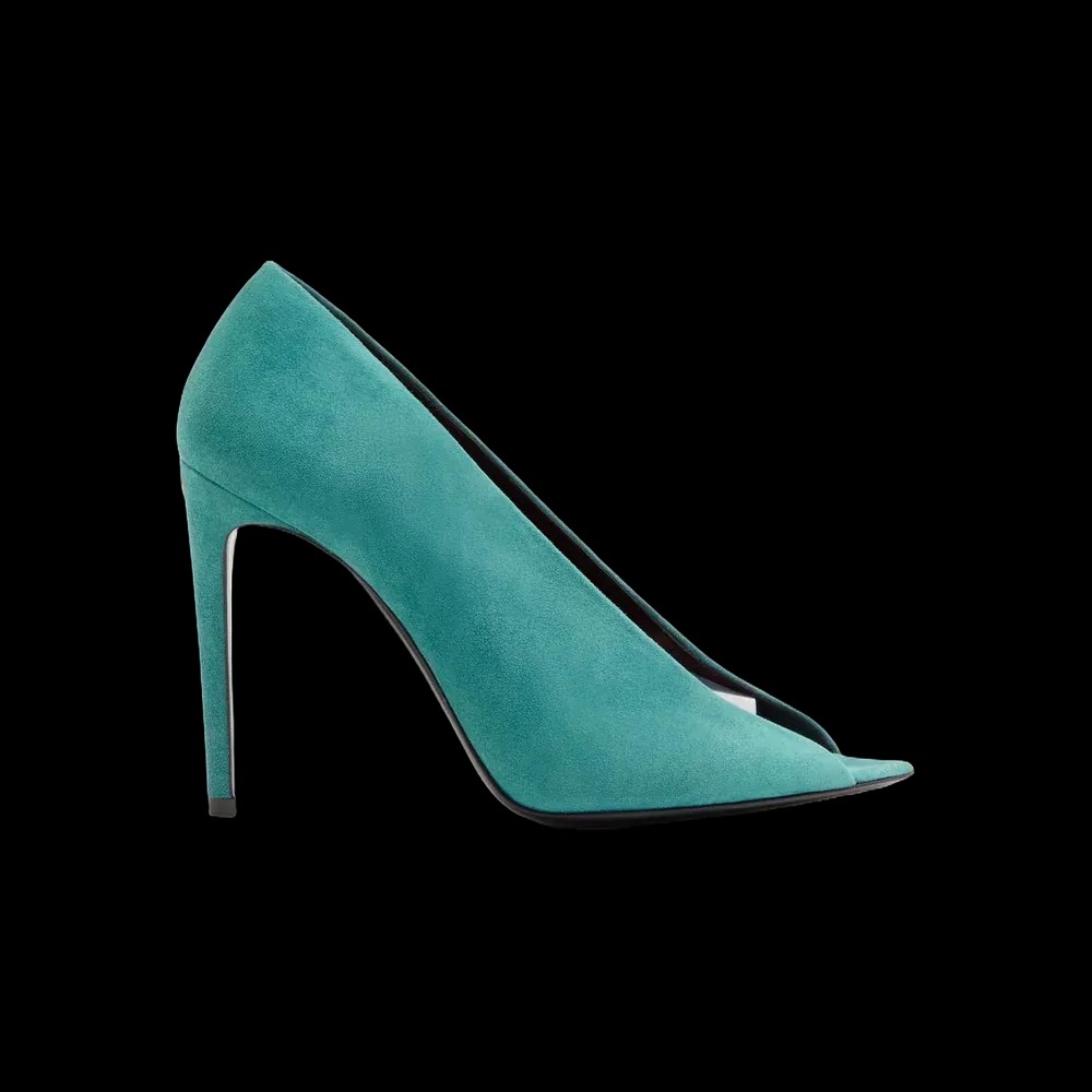 Valentino Open Toe Révélé Suede Pumps 105mm Aquamarine - HypeFly India View 1