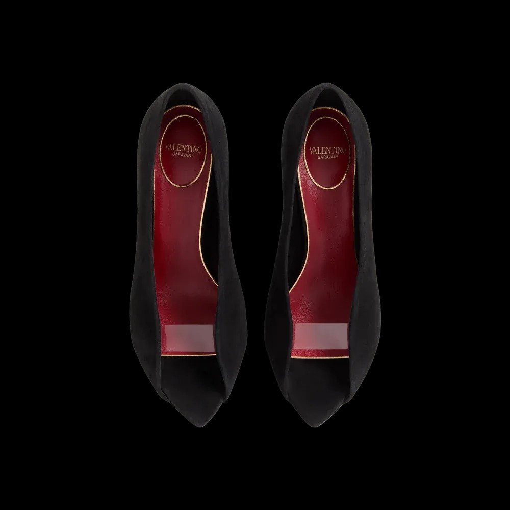Valentino Open Toe Révélé Suede Pumps 105mm Black - HypeFly India View 2