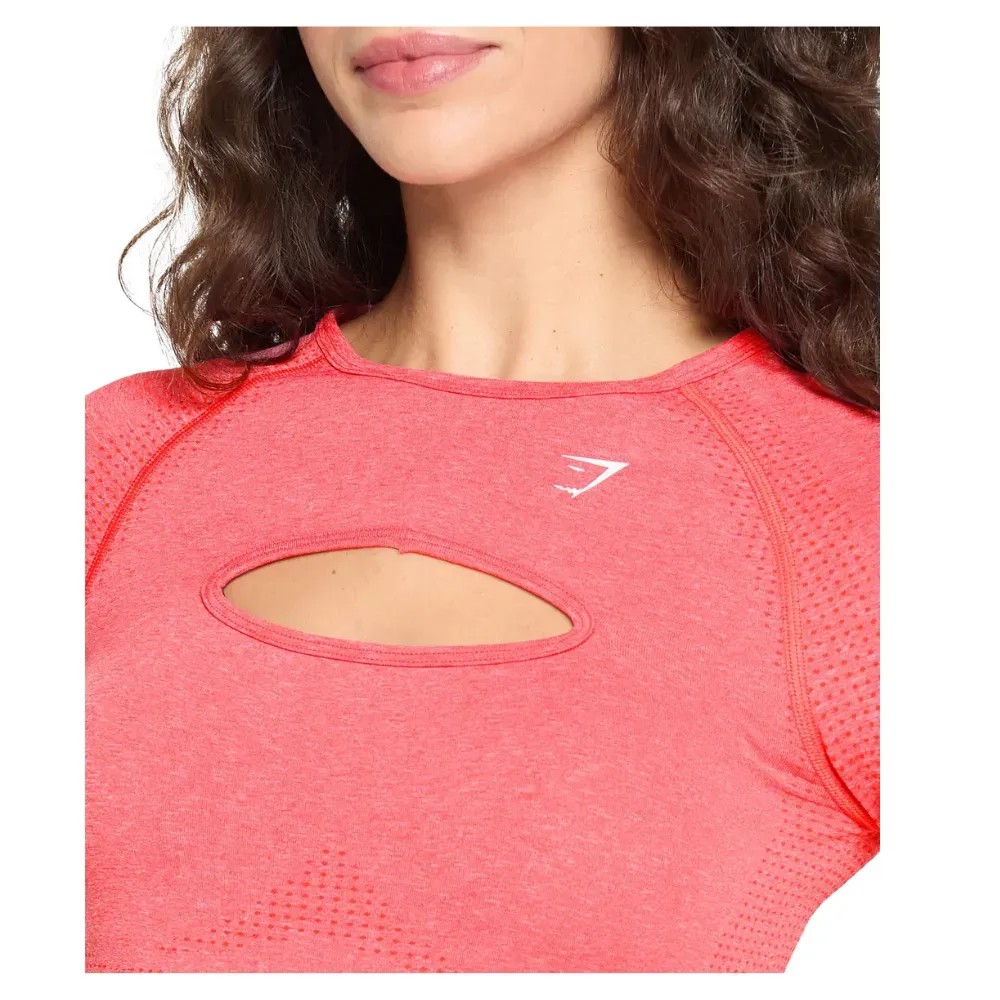 Gymshark Vital Long Sleeve Cut Out Top Coral Red Marl - HypeFly India View 5