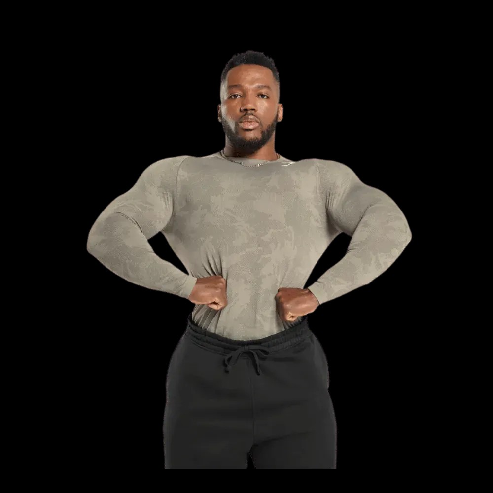 Gymshark Geo Seamless Long Sleeve T-Shirt Linen Brown - HypeFly India View 5