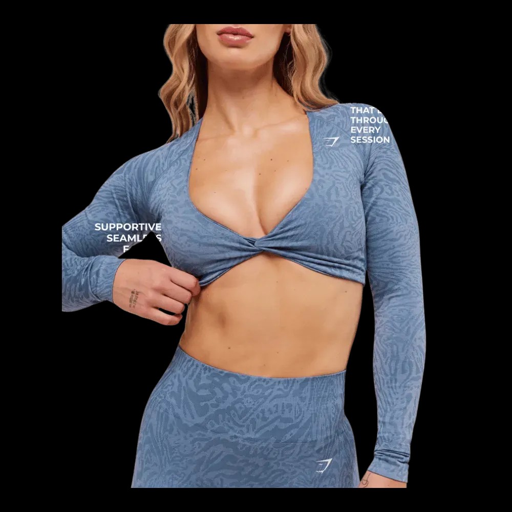 Gymshark Adapt Animal Long Sleeve Crop Top Worn Blue/Peri Blue - HypeFly India View 5