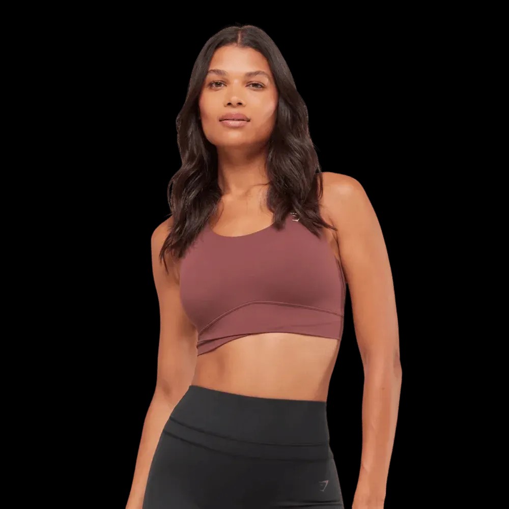 Gymshark Cross Over Sports Bra Burgundy Brown - HypeFly India View 4