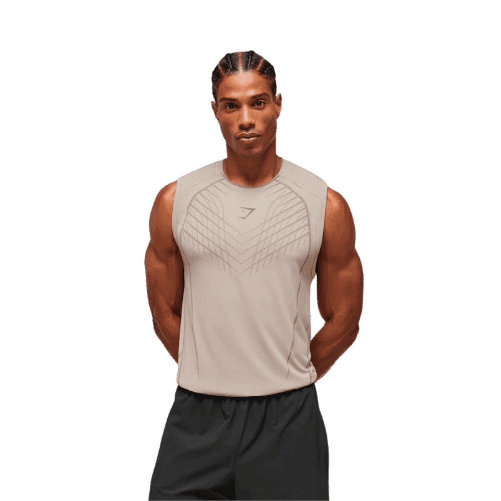 Gymshark Apex Seamless Tank Slim Fit Mushroom Grey/Pitch Grey - HypeFly India View 1