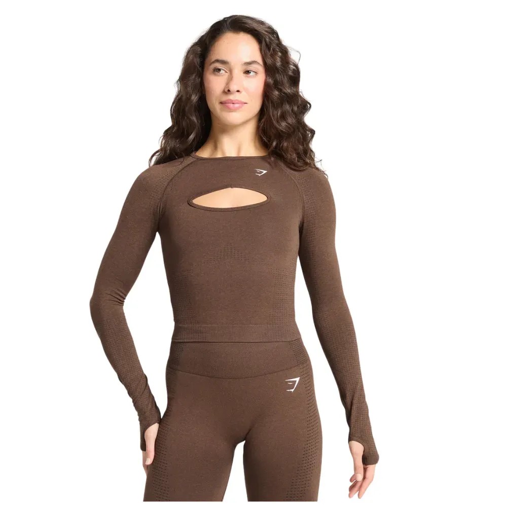 Gymshark Vital Long Sleeve Cut Out Top Espresso Marl - HypeFly India View 1