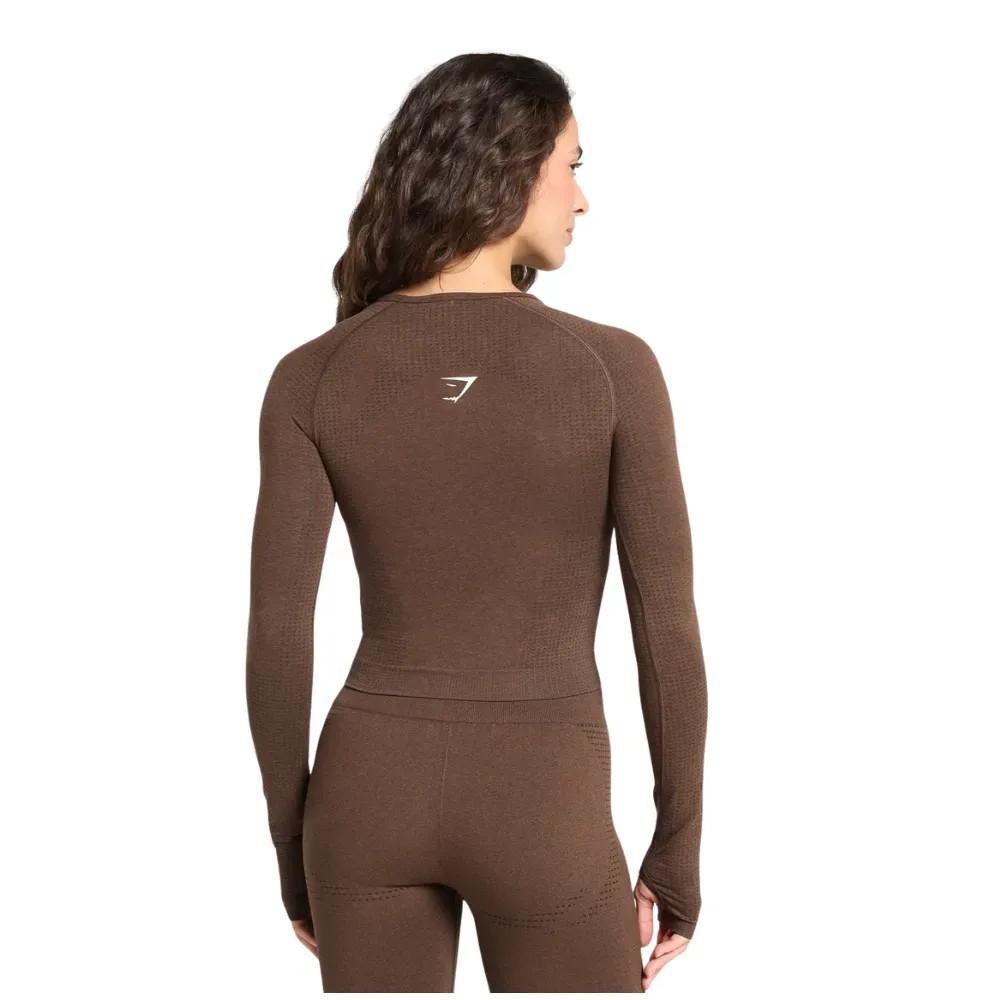 Gymshark Vital Long Sleeve Cut Out Top Espresso Marl - HypeFly India View 2