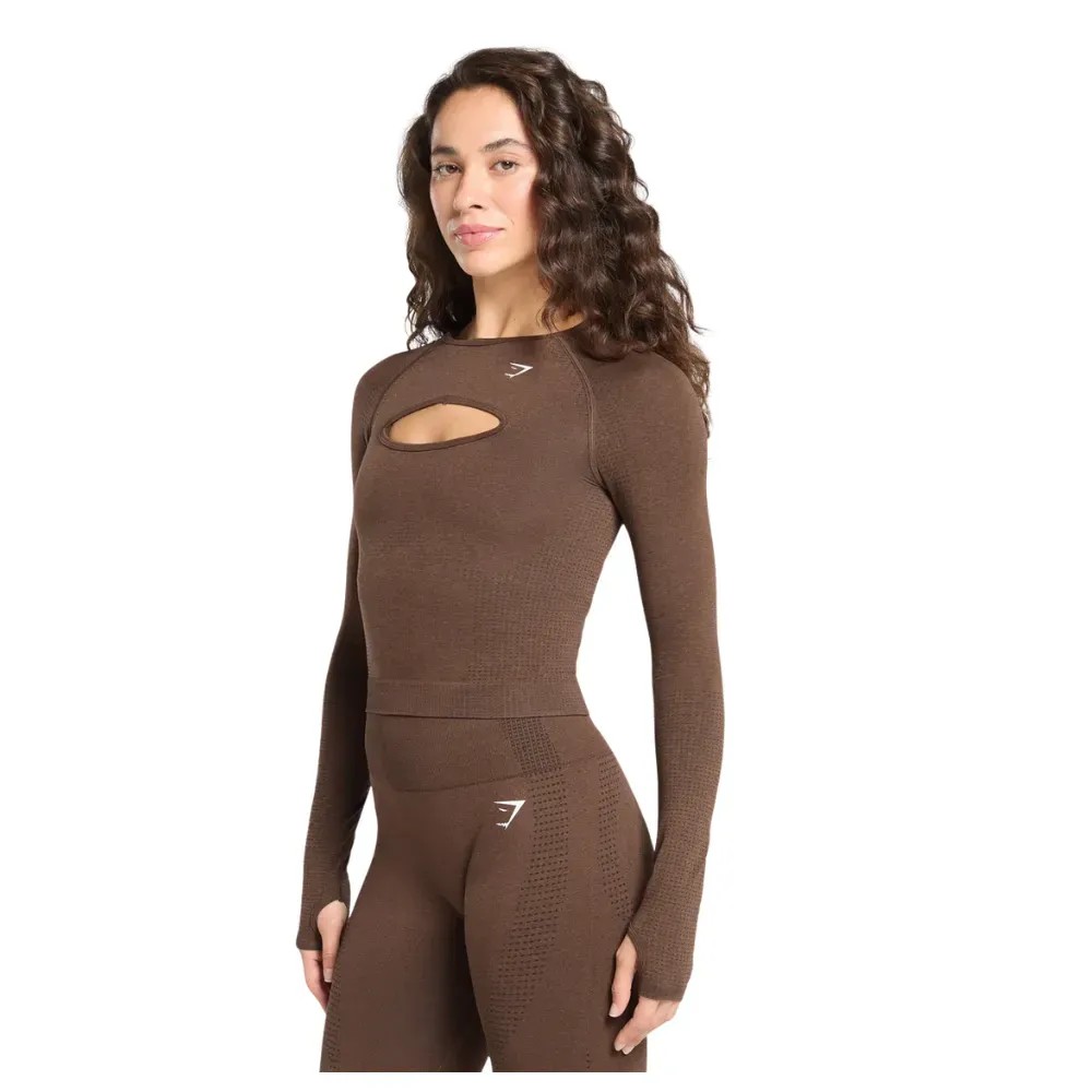 Gymshark Vital Long Sleeve Cut Out Top Espresso Marl - HypeFly India View 3