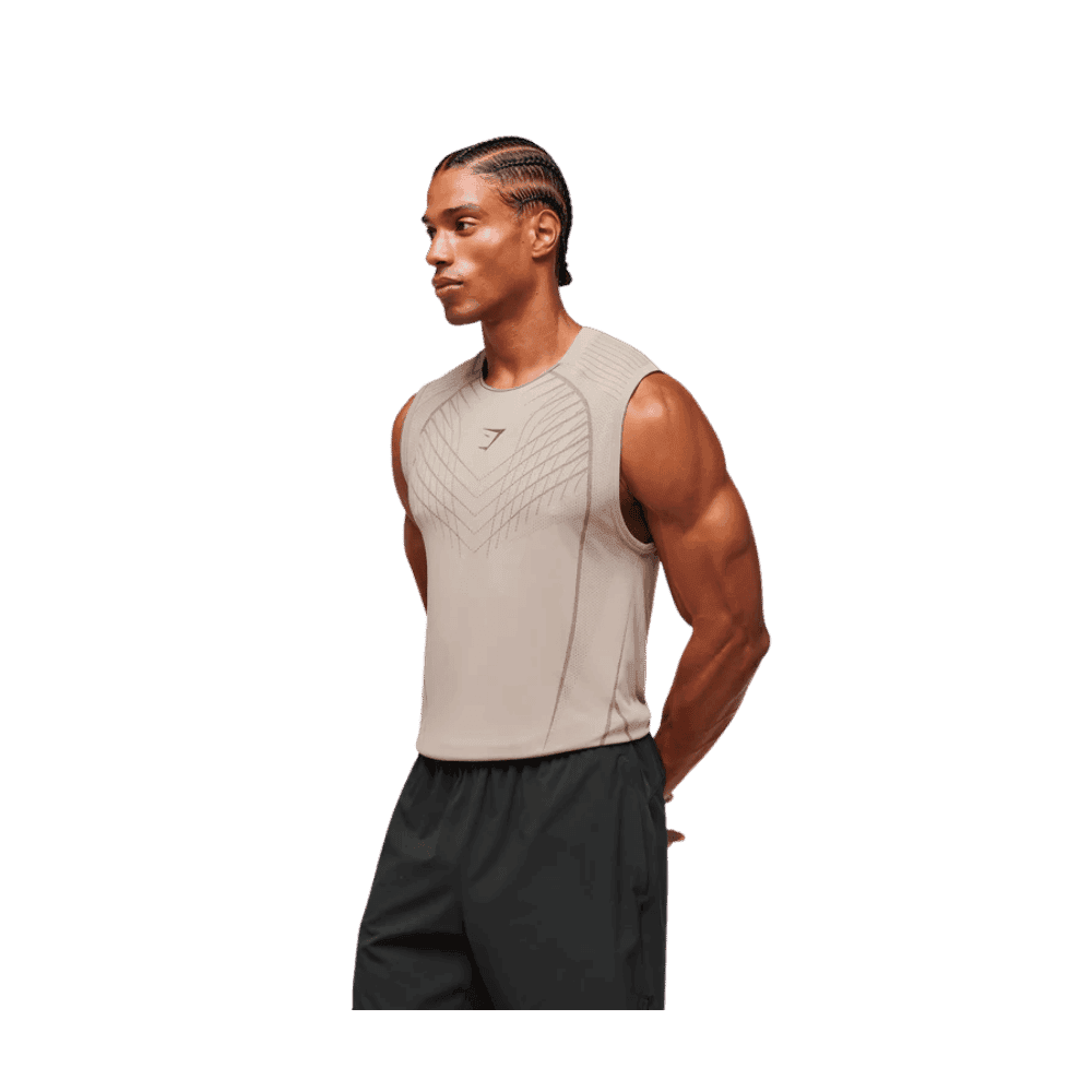 Gymshark Apex Seamless Tank Slim Fit Mushroom Grey/Pitch Grey - HypeFly India View 2