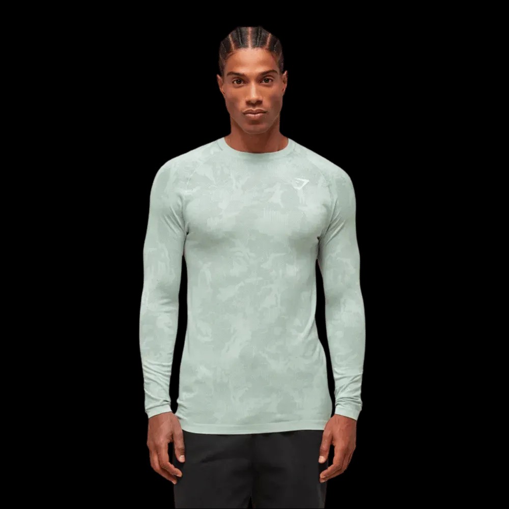 Gymshark Geo Seamless Long Sleeve T-Shirt Morning Blue - HypeFly India View 3