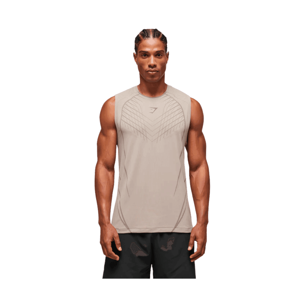 Gymshark Apex Seamless Tank Slim Fit Mushroom Grey/Pitch Grey - HypeFly India View 4