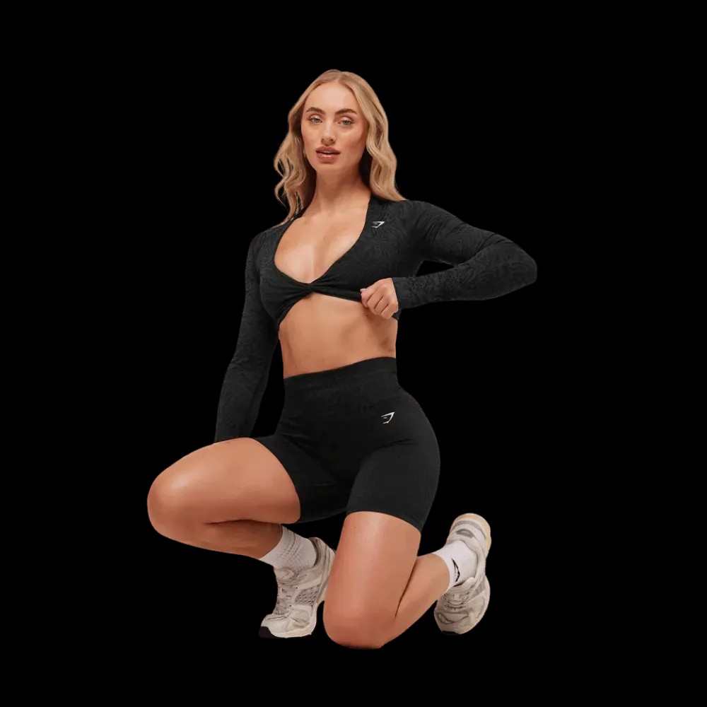 Gymshark Adapt Animal Long Sleeve Crop Top Black/Asphalt Grey - HypeFly India View 3