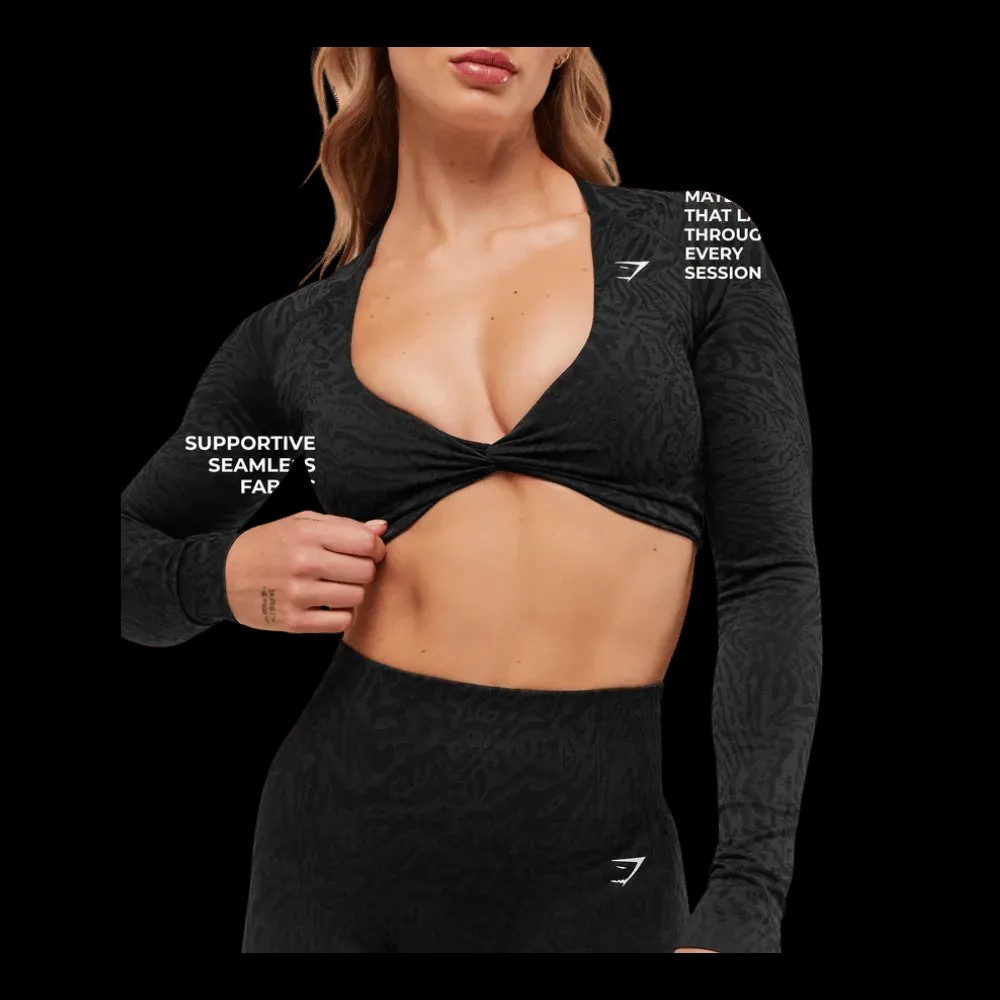 Gymshark Adapt Animal Long Sleeve Crop Top Black/Asphalt Grey - HypeFly India View 4