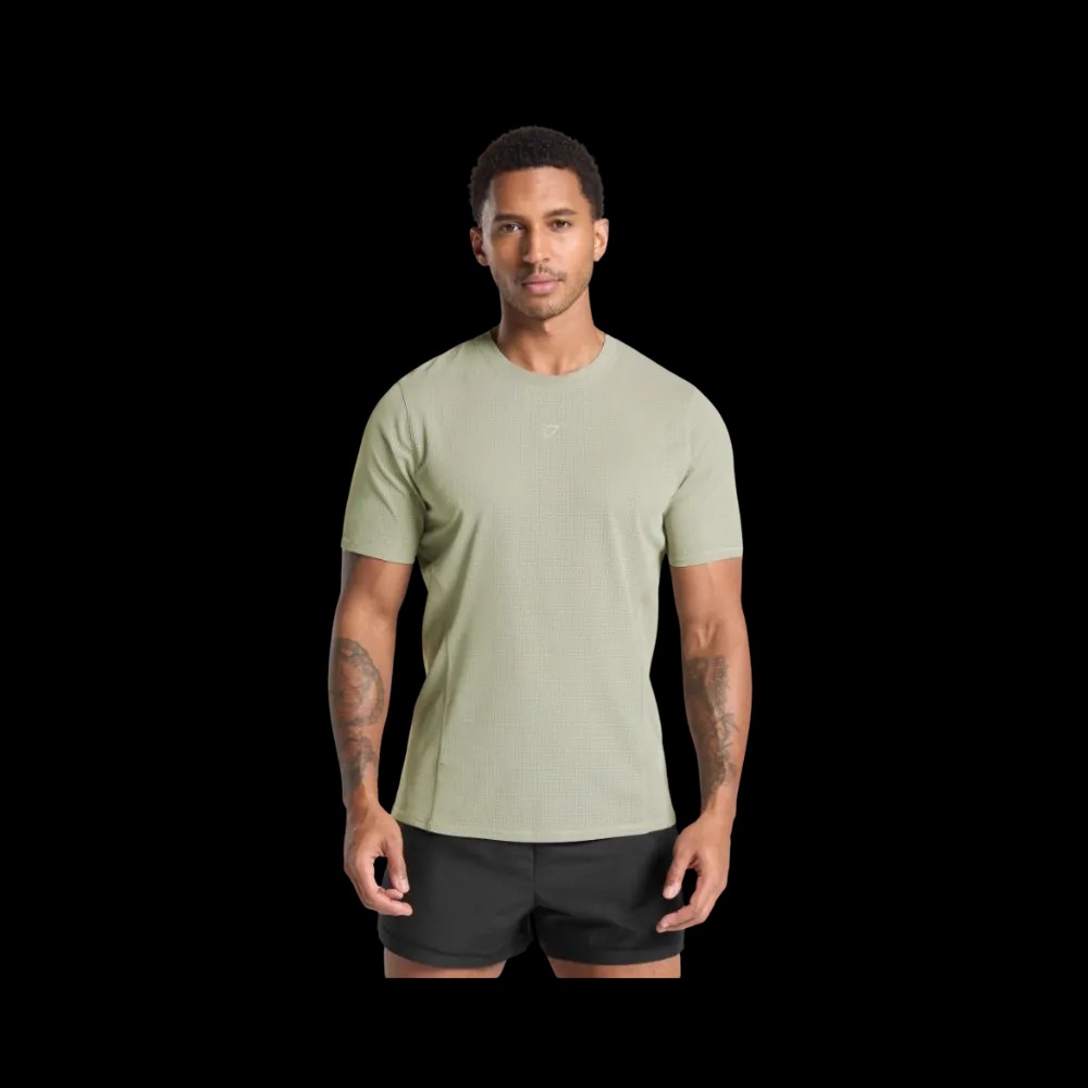 Gymshark Running T Shirt Slim Fit Chalk Green - HypeFly India View 1