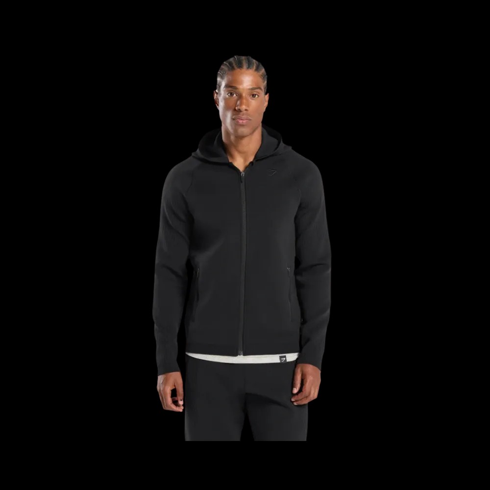 Gymshark Flat Knit Zip Up Hoodie Slim Fit Black - HypeFly India View 1