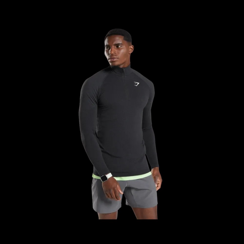 Gymshark Vital Seamless 1/4 Zip Slim Fit Black/Silhouette Grey - HypeFly India View 2