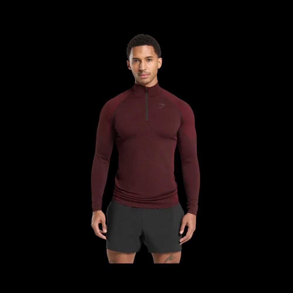 Gymshark Vital Seamless 1/4 Zip Slim Fit Black/Sets Red - HypeFly India View 1
