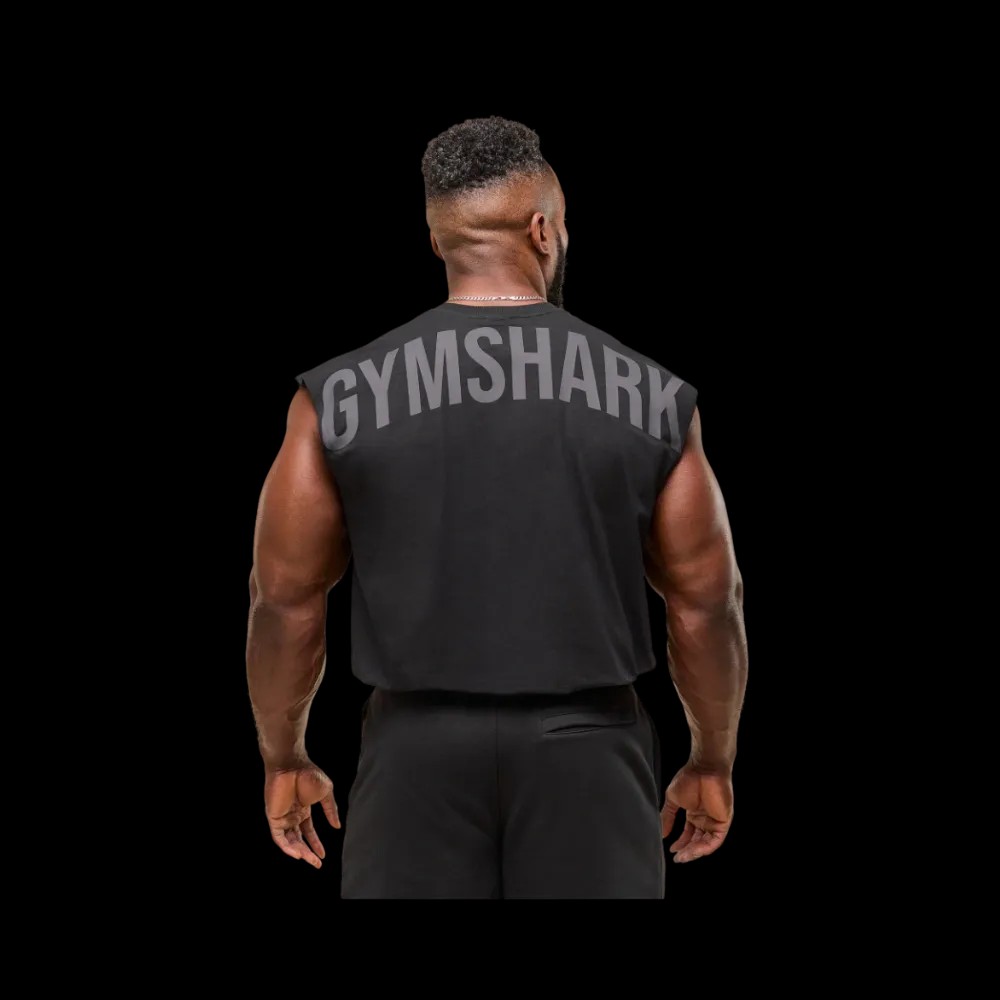 Gymshark Power Cut Off Tank Oversized Fit Black - HypeFly India View 1