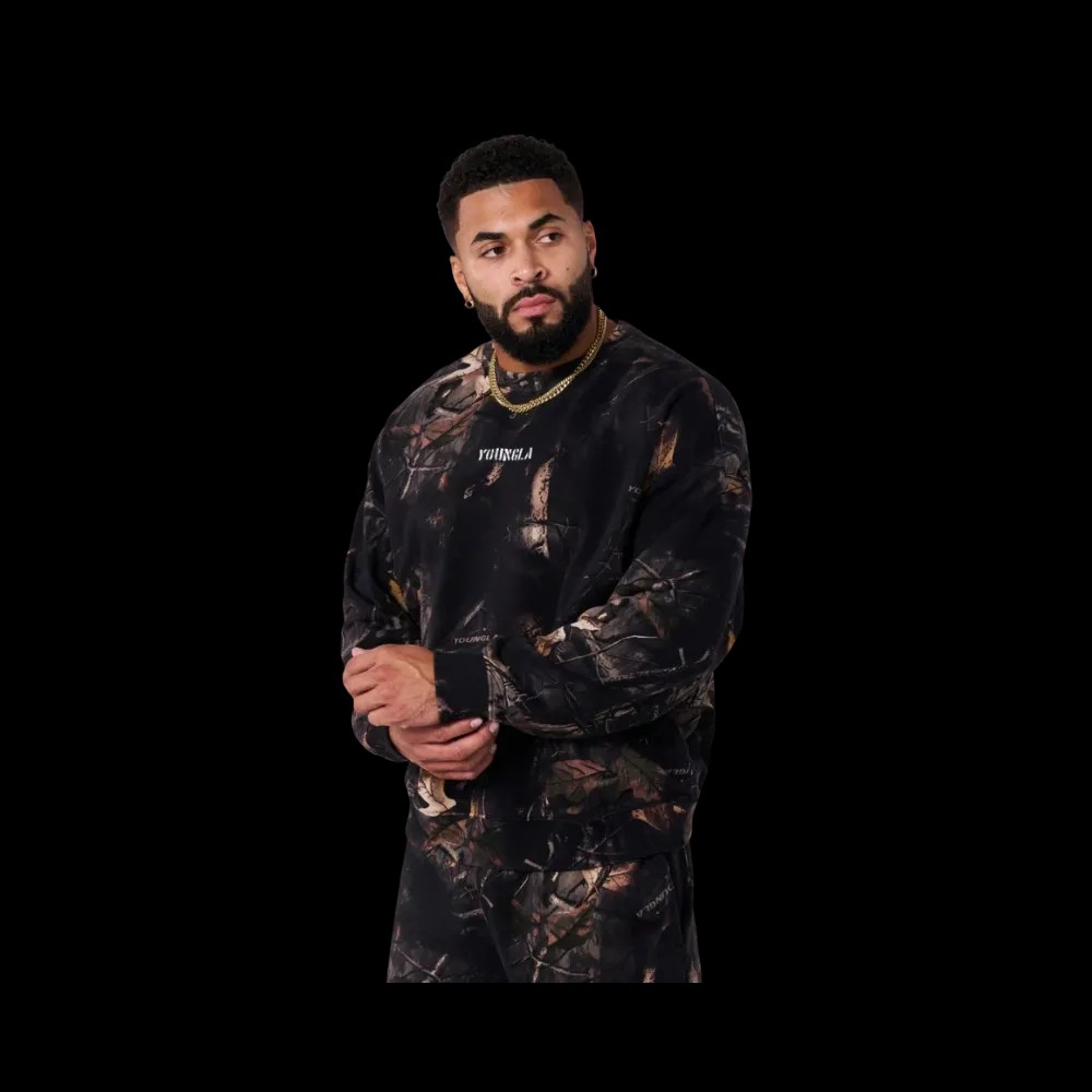 YoungLA Tree Camo Collection Crewnecks Black Tree Camo - HypeFly India View 1
