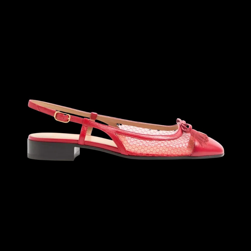 Valentino Valet Du Roi Slingback Ballerina In Mesh And Kidskin 25mm Rouge Pur - HypeFly India View 1