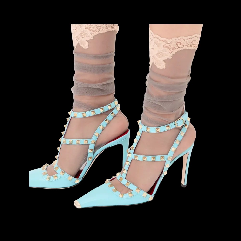 Valentino Rockstud Kidskin Pumps 100mm Azure - HypeFly India View 3