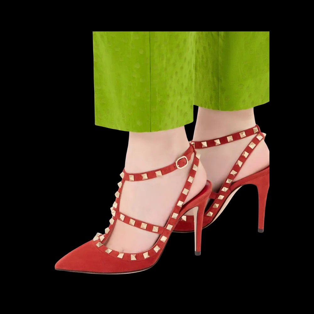 Valentino Rockstud Suede Pumps 100mm Red - HypeFly India View 2
