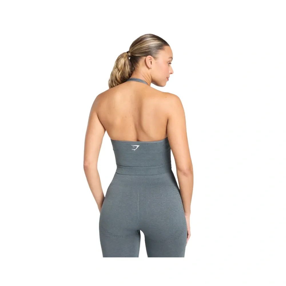 Gymshark Vital Halter Neck Tank With Shelf Crop Top Strong Grey Marl - HypeFly India View 2