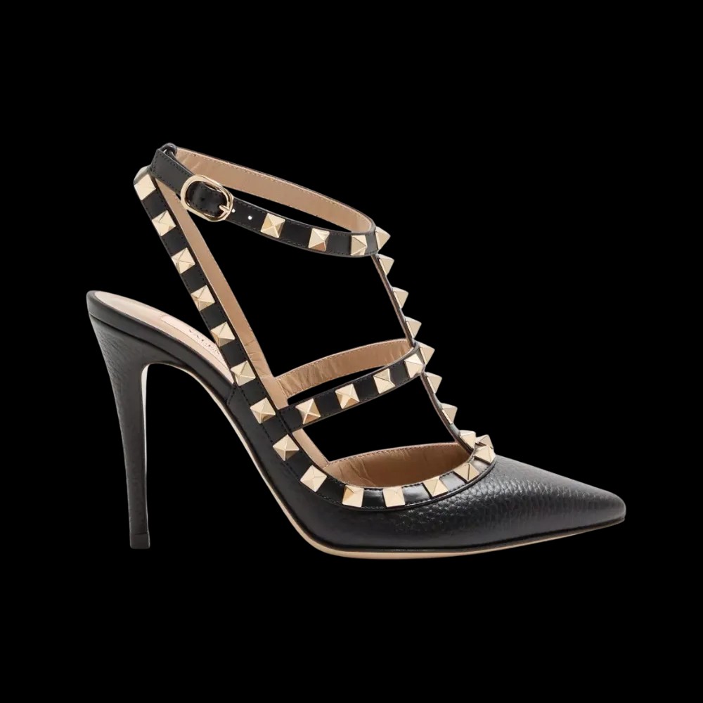 Valentino Rockstud Grainy Leather Ankle Strap Pump 100mm Black - HypeFly India View 1