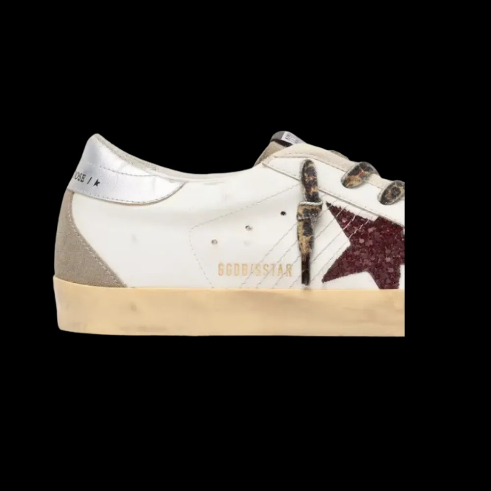 Golden Goose Super-Star With Burgundy Glitter Star And Silver Heel Tab - HypeFly India View 5