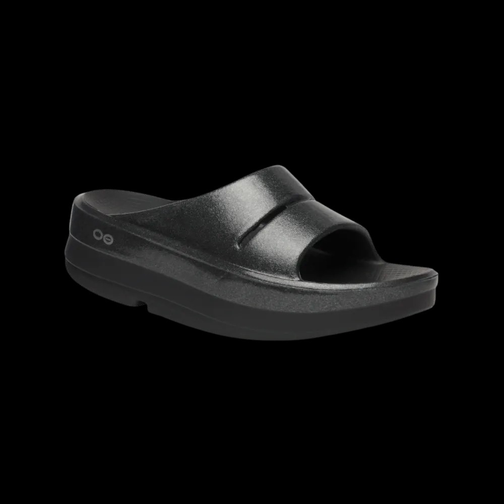 Oofos OOmega OOahh Stacked Sandal - Black Sparkle - HypeFly India View 2