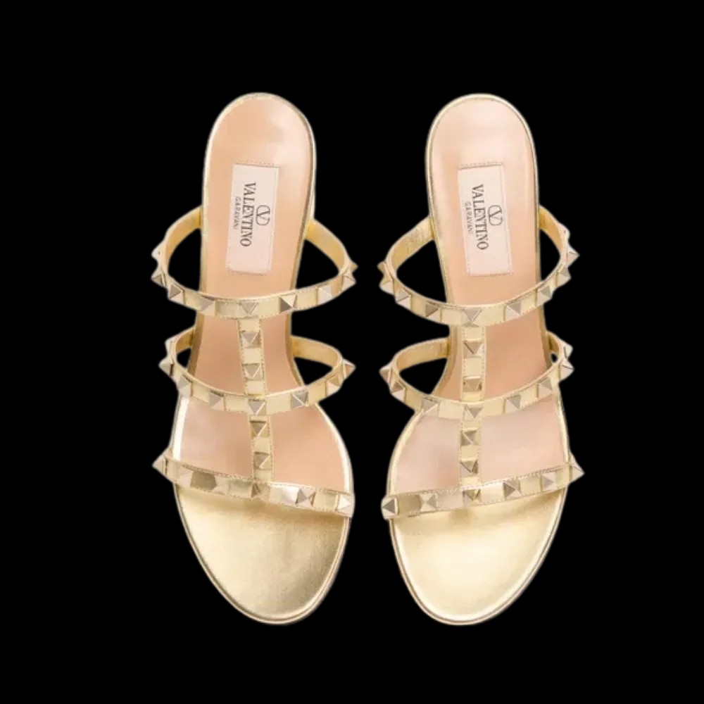 Valentino Rockstud Slide Sandal In Laminated Nappa Leather 60mm Antique Brass - HypeFly India View 2
