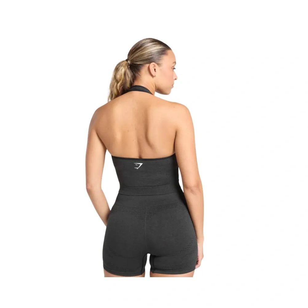 Gymshark Vital Halter Neck Tank With Shelf Crop Top Black Marl - HypeFly India View 2