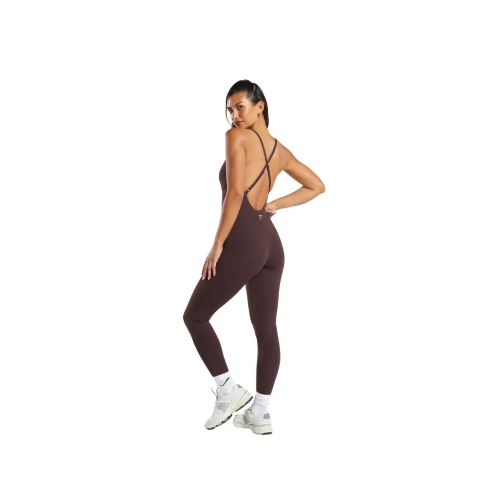 Gymshark Strappy All in One Full length Bodysuit Heritage Brown - HypeFly India View 4