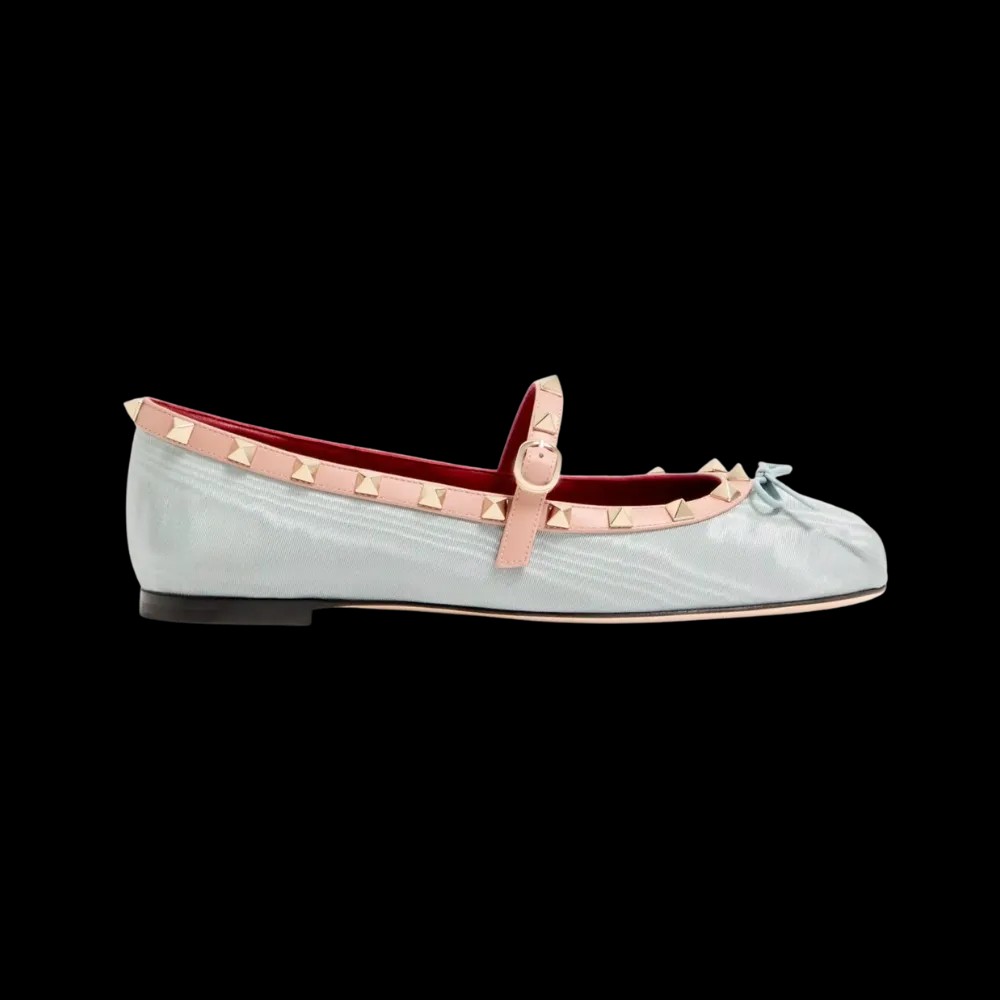 Valentino Mary-Jane Rockstud Ballerina In Moire Fabric 05mm Azure - HypeFly India View 1