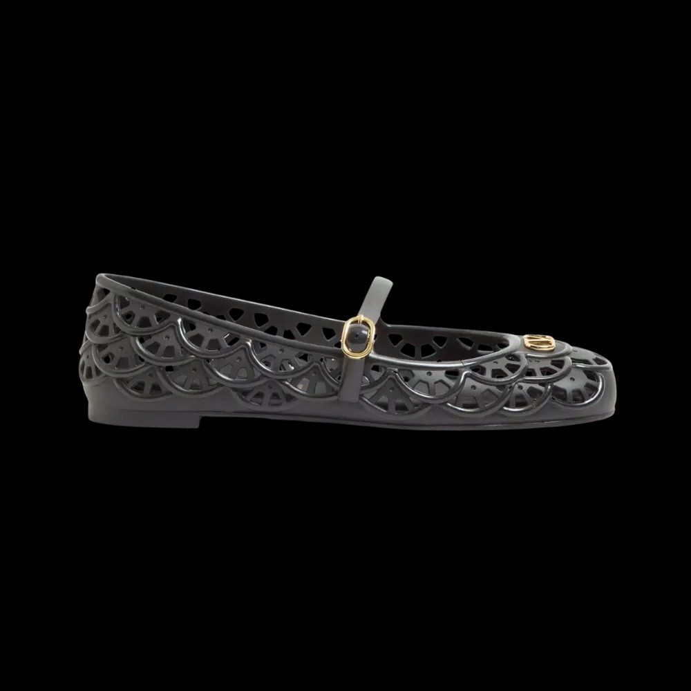 Valentino Ondette Rubber Ballerina With Scallop Pattern 05mm Black - HypeFly India View 1