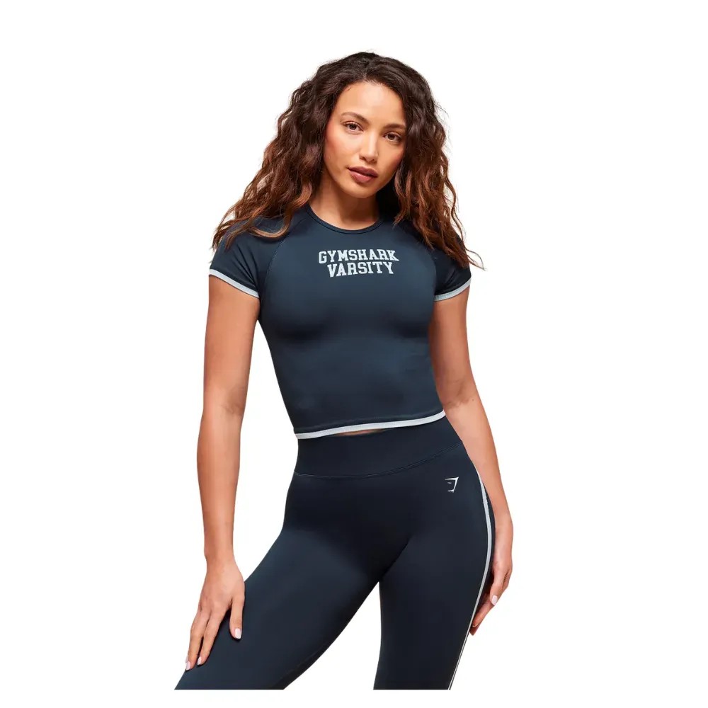 Gymshark Lift Varsity Seamless Midi T-Shirt Heavy Blue - HypeFly India View 2