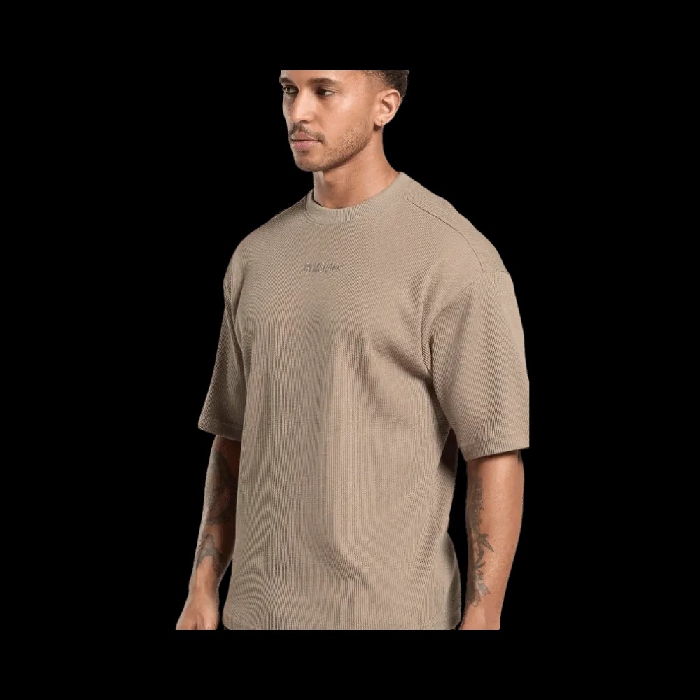 Gymshark Waffle Oversized T-Shirt Lifestyle Brown - HypeFly India View 2