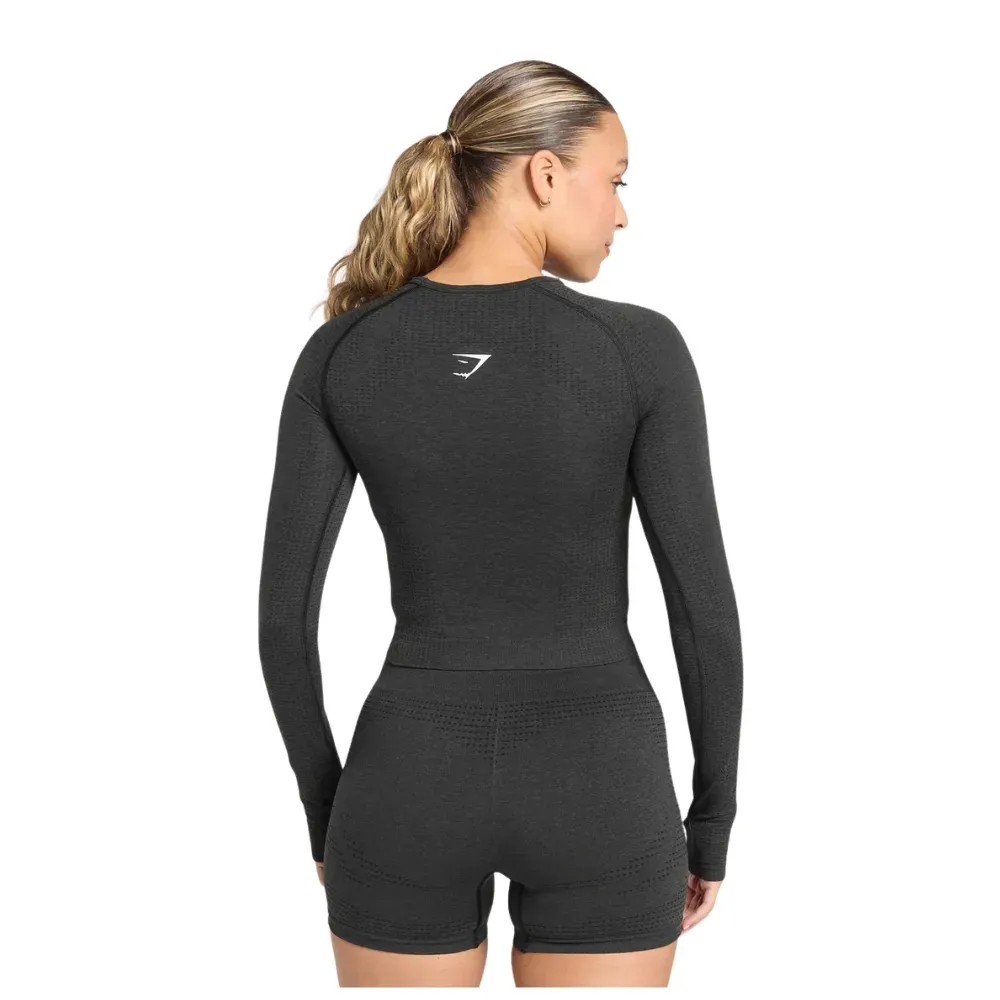 Gymshark Vital Long Sleeve Cut Out Top Black Marl - HypeFly India View 2
