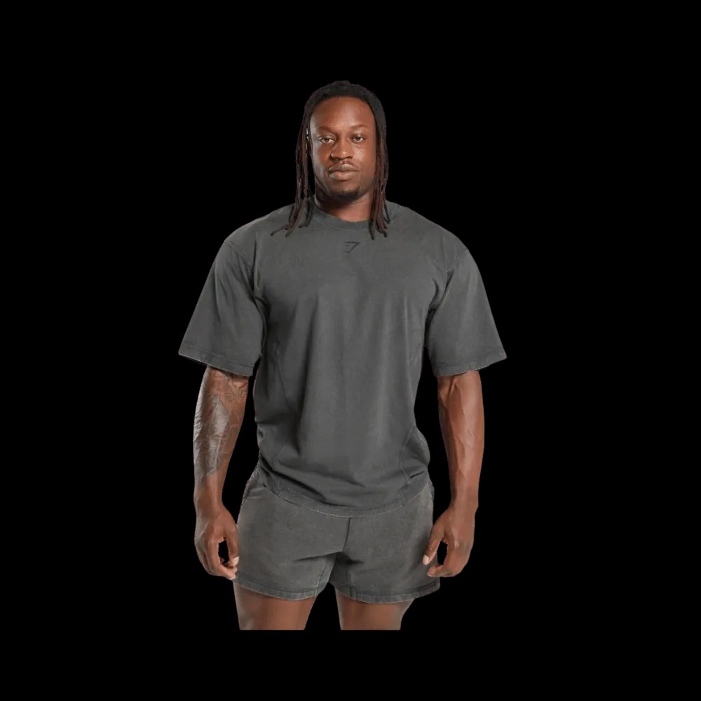 Gymshark Heritage Washed T-Shirt Oversized Fit Onyx Grey - HypeFly India View 3