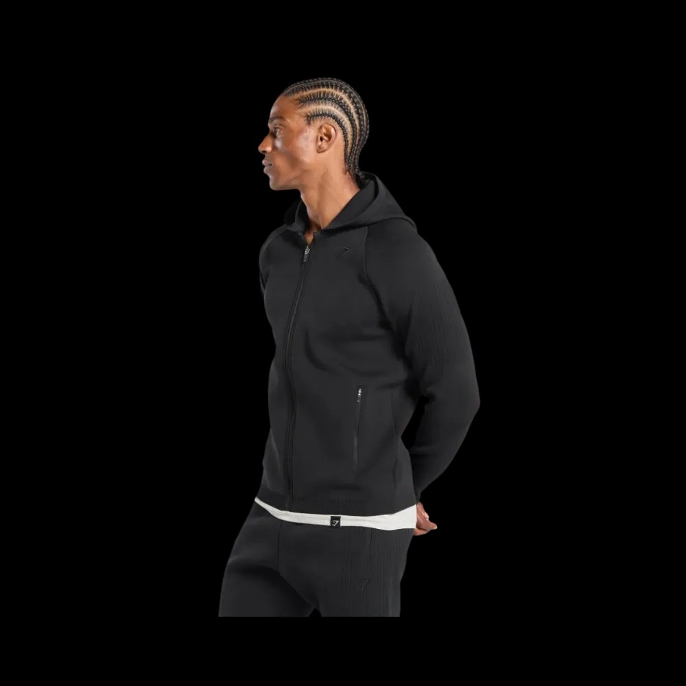 Gymshark Flat Knit Zip Up Hoodie Slim Fit Black - HypeFly India View 5