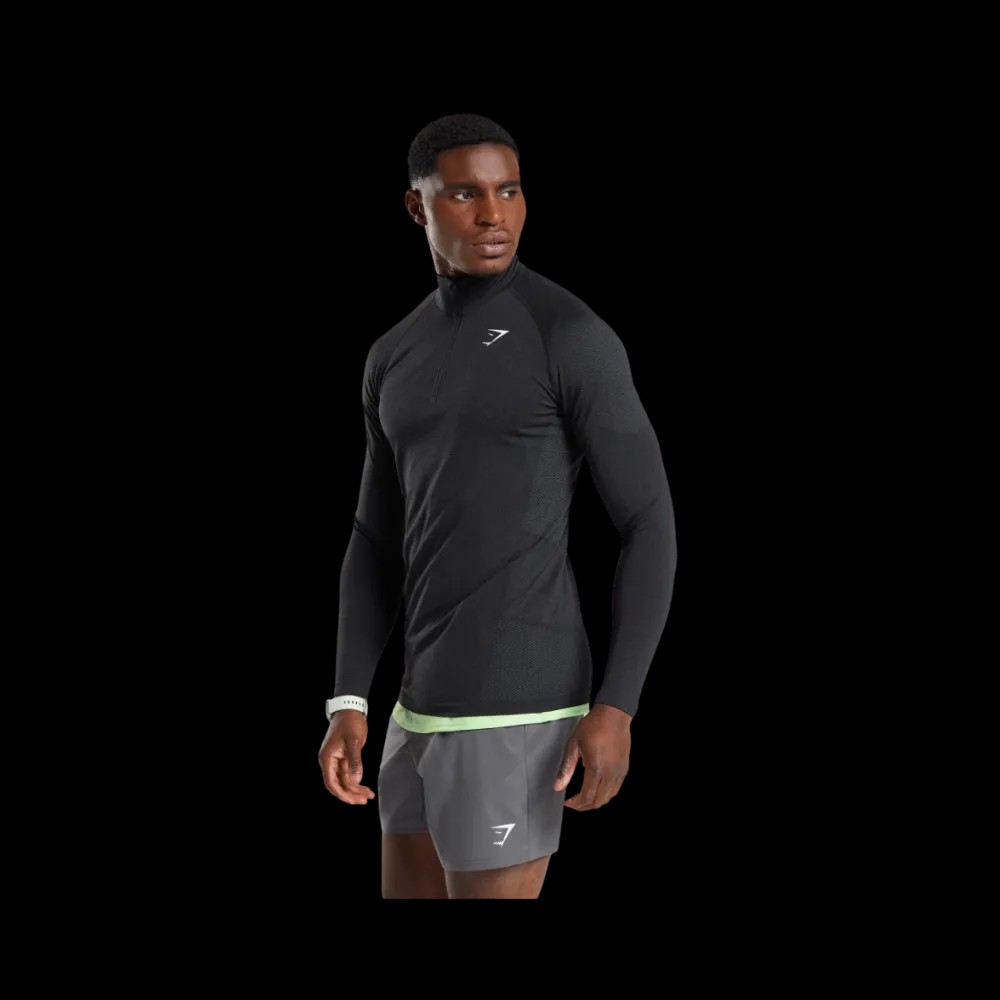Gymshark Vital Seamless 1/4 Zip Slim Fit Black/Silhouette Grey - HypeFly India View 3