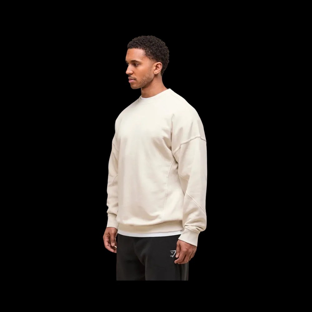Gymshark Power Crew Oversized Fit Oat White - HypeFly India View 2
