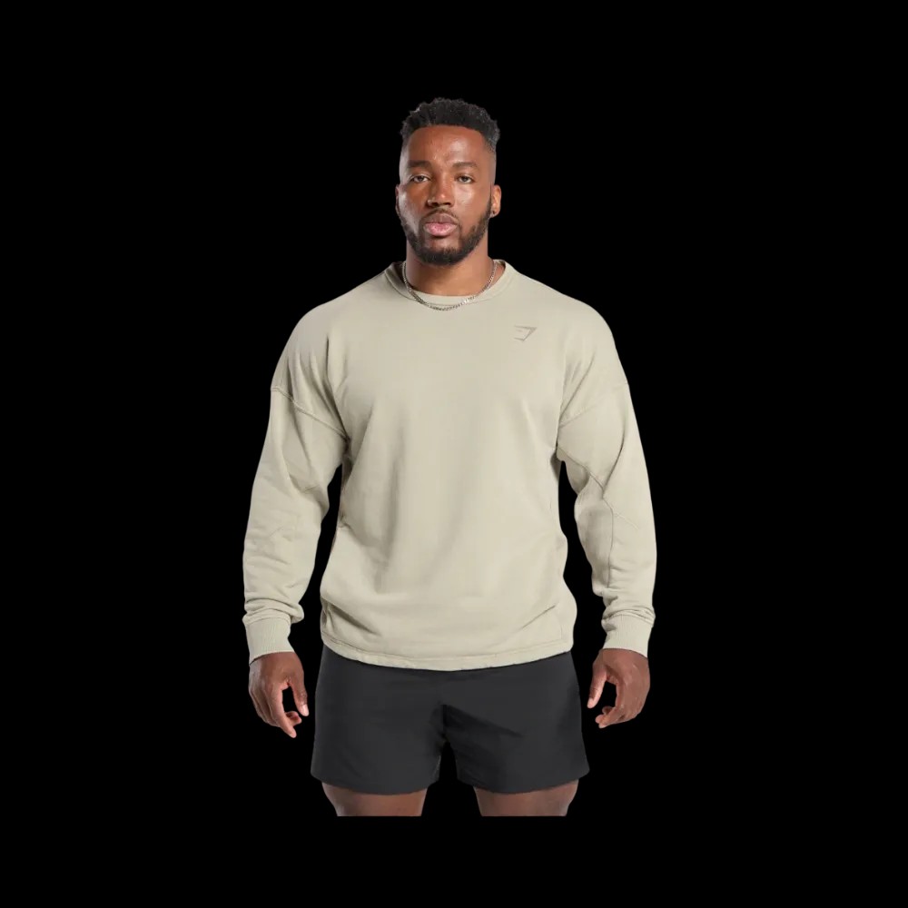 Gymshark Power Washed Crew Oversized Fit Ecru Brown - HypeFly India View 5